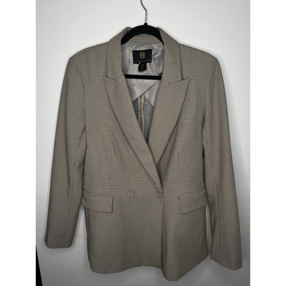 House of Harlow 1960 Womens Brown Plaid Double Breasted Blazer Jacket Size M